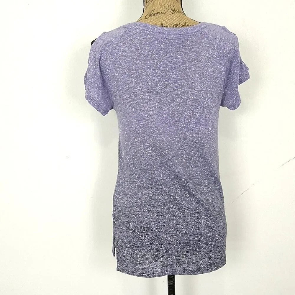 Juicy Couture Top Purple Ombre Metallic Blend Short Sleeve Scoop Neck sz S Fairy